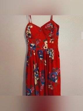 Red Floral Spaghetti Strap Dress